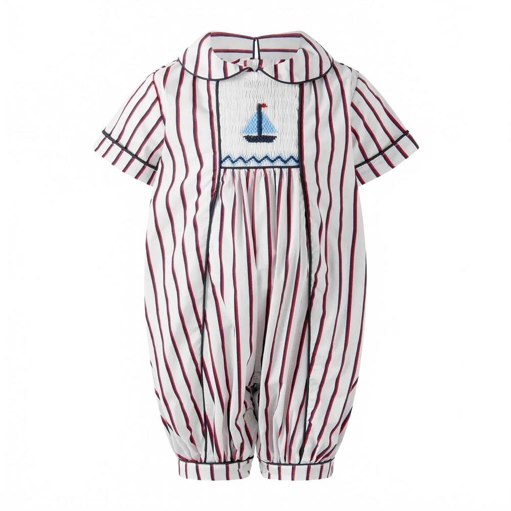 NEW RACHEL RILEY kids' sailboat smocked babysuit in red stripe